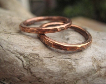 Stacking Rings Rustic Hammered Pure Copper Oxidized Two Pure Copper Bands Boho Style Jewelry All Copper Handmade Rings