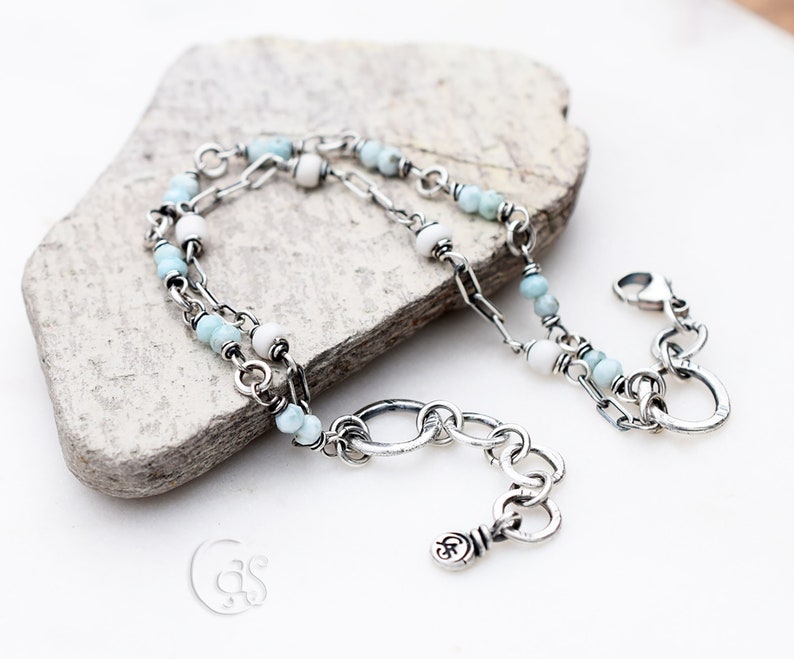 Beaded Gemstone Bracelet. Boho Style. Larimar. African Glass. Summer Beach Baby. 520195 image 7