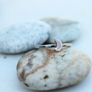 Tiny Crescent Moon Fine Silver Ring. Copper. Handcrafted Rings. Cindy's Art and Soul Jewelry 103131 image 2