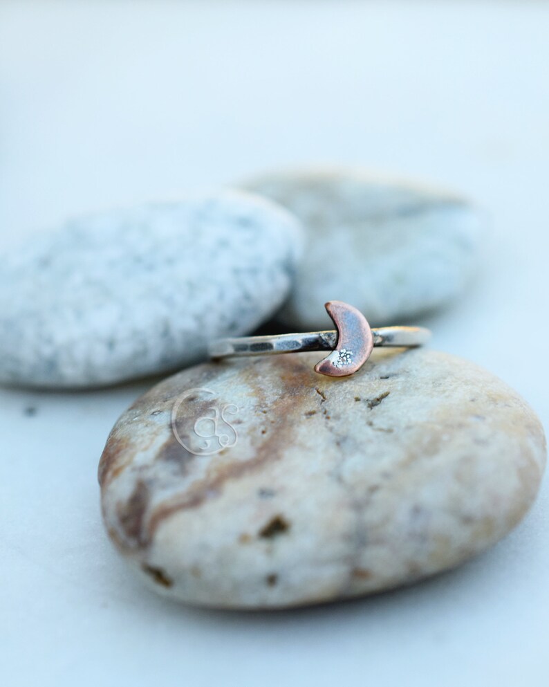 Tiny Crescent Moon Fine Silver Ring. Copper. Handcrafted Rings. Cindy's Art and Soul Jewelry 103131 image 2