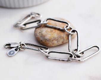 Pure Silver Chain Bracelet. Chunky Silver Handcrafted Chain. Specialty Chain Bracelet. Handcrafted Boho Style Jewelry