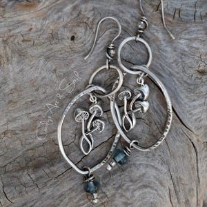 Mushroom Earrings in Solid Silver. Fluorite Gemstone Hoop Earrings Made for Order
