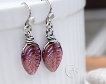 Boho Style Earrings Fine Silver Earrings Mulberry Leaf Dangles Handcrafted Bohemian Jewelry