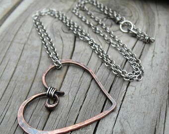 Metal Heart Necklace Pure Copper Heart Charm