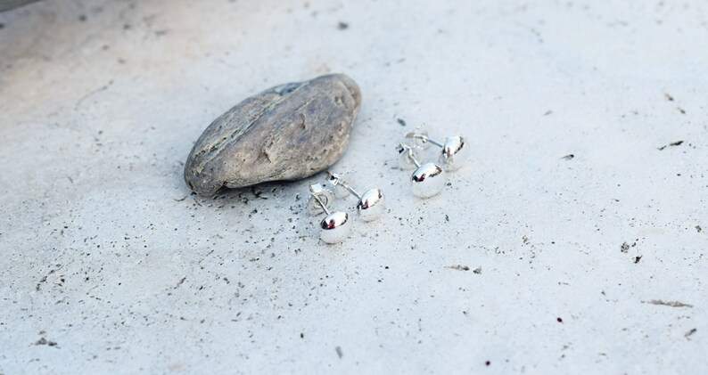 Pure Silver Post Earrings Shiny SIlver Sterling Silver Ball Post Stud Earrings Handmade. All Silver Post Earrings. Minimalist Style. image 3