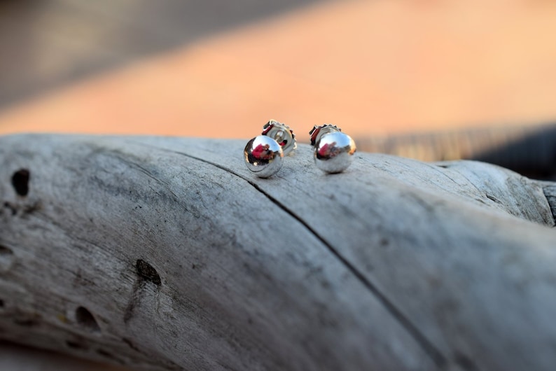 Pure Silver Post Earrings Shiny SIlver Sterling Silver Ball Post Stud Earrings Handmade. All Silver Post Earrings. Minimalist Style. image 2