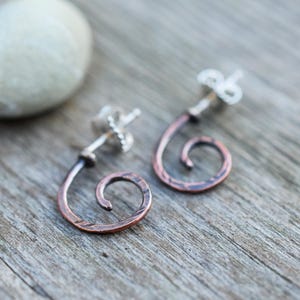Hand-Forged Copper Spiral Stud Earrings
