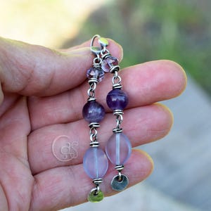 Handcrafted Amethyst Gemstone Earrings. Solid Silver Charms. Handmade Jewelry