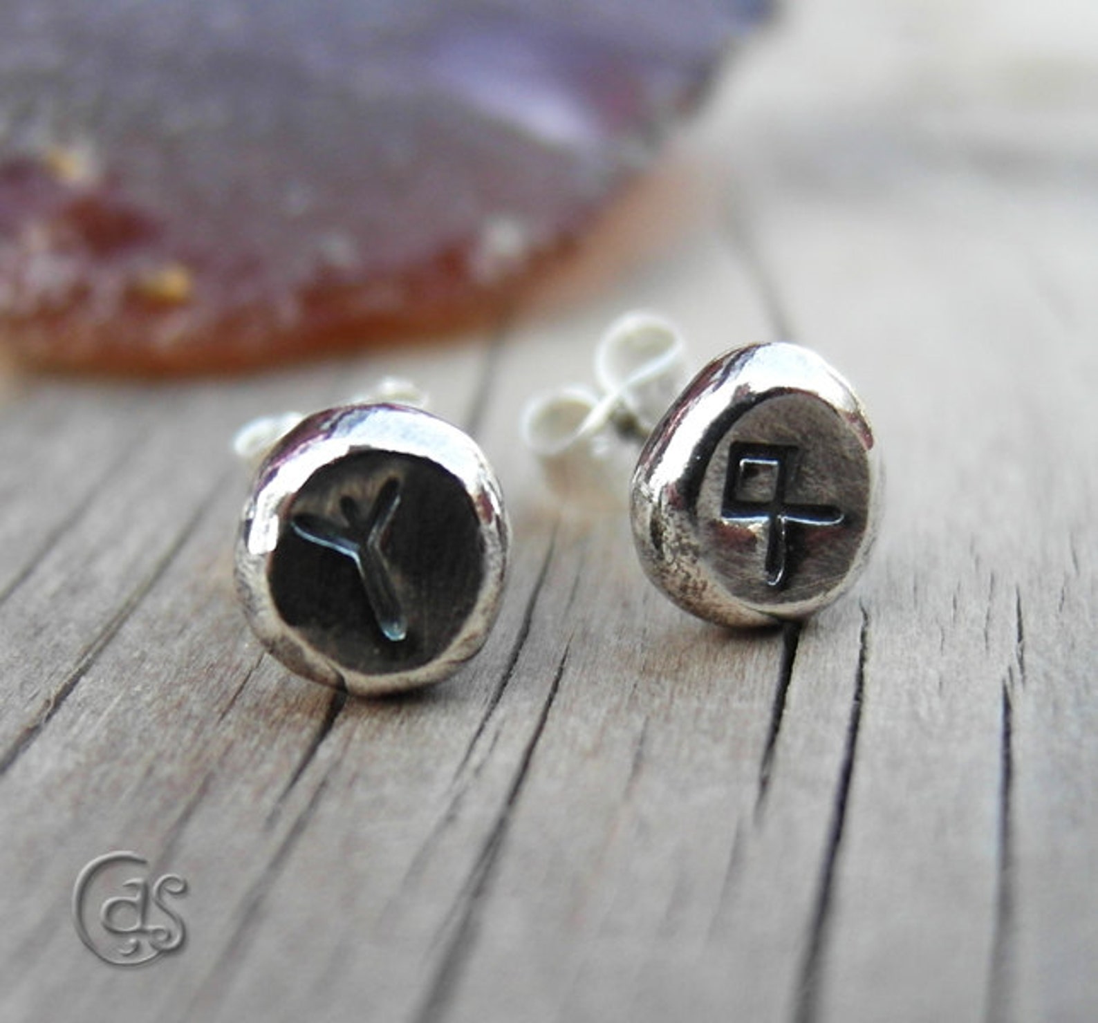 Custom Rune Earrings. Pair of Sterling Silver Post Studs. - Etsy