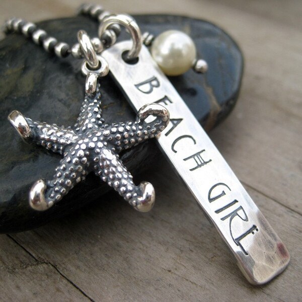 Personalized Necklace Sterling Silver Beach Girl Custom Sea Star Charm