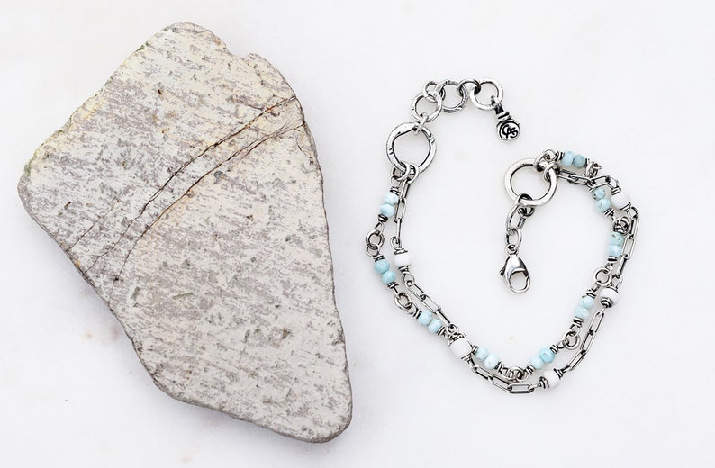 Beaded Gemstone Bracelet. Boho Style. Larimar. African Glass. Summer Beach Baby. 520195 image 5