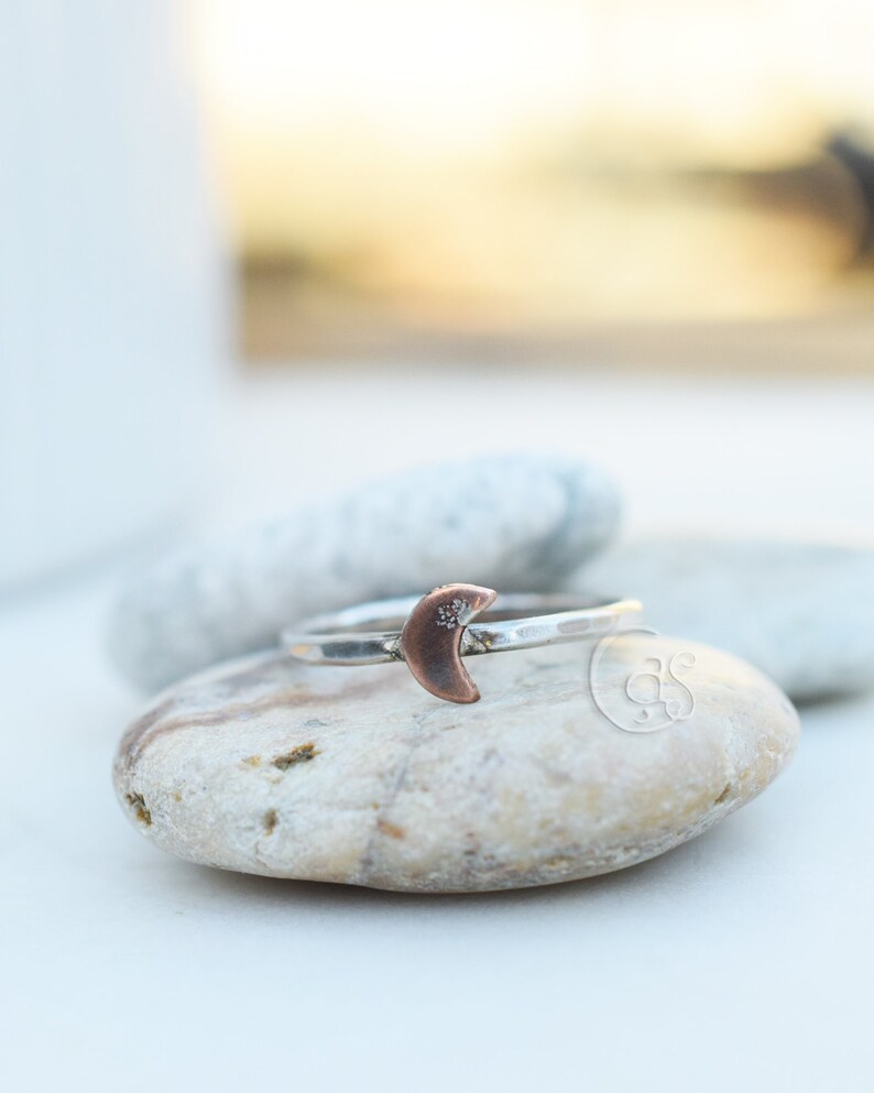 Tiny Crescent Moon Fine Silver Ring. Copper. Handcrafted Rings. Cindy's Art and Soul Jewelry 103131 image 1