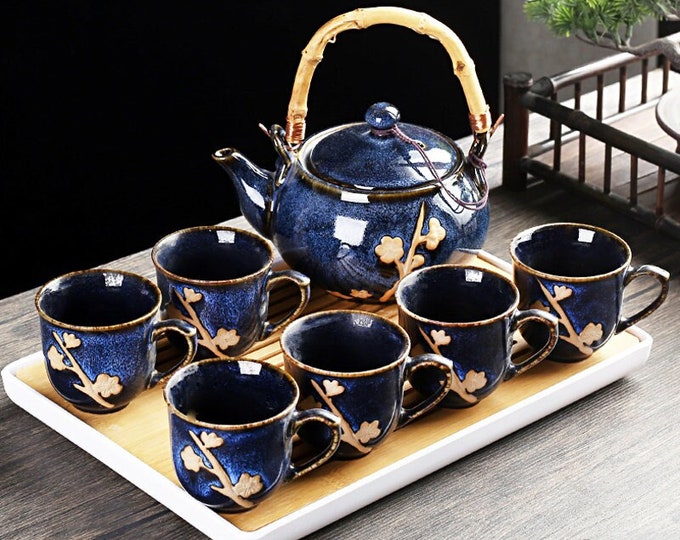 Ceramic tea set | Vintage kiln tea set | Ceramic teapot | Tea party tea set | Afternoon tea set | Customized tea set | Birthday gift