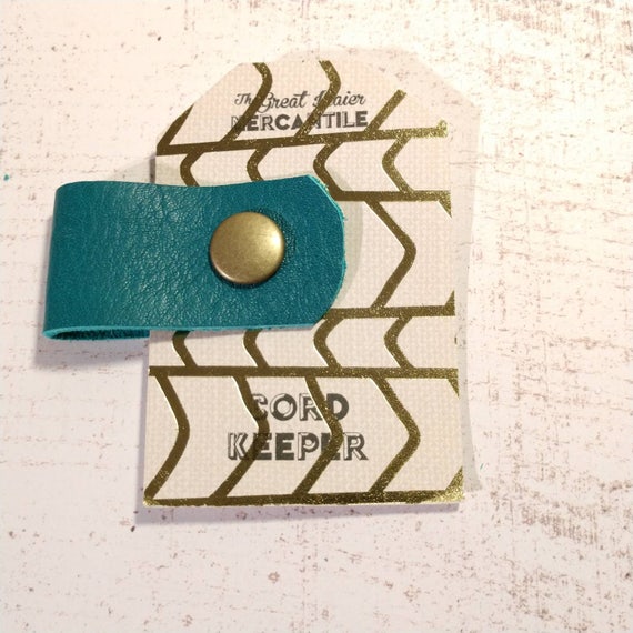 Leather Cord Organizer Turquoise Leather and Brass Snap Etsy