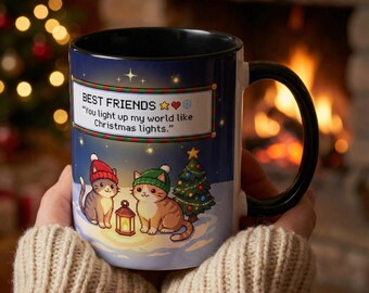 BestFriends Cats with Lantern and Christmas Tree Coffee Mug | Video Game Mug 11oz 15oz
