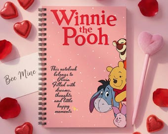 Carnet de notes personnalisé Winnie l'ourson, journal à spirale avec nom personnalisé