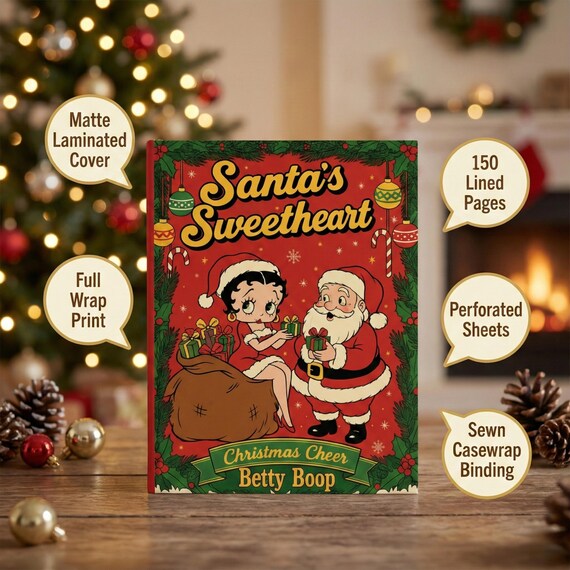 Santa's Sweetheart Betty Boop Hardcover Journal | Personalized Christmas Notebook