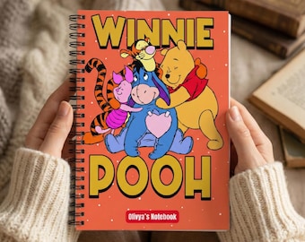 Custom Winnie the Pooh Spiral Notebook, Personalized Name Journal, Cartoon Writing Book Gift