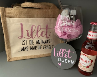 Elegantes, personalisiertes Lillet Geschenkset, Lillet Glas, Lillet Tasche, Geschenk Freundin, persönliches Geschenk,