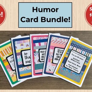 Lot de 5 cartes faites main humoristiques, drôles, délicieuses, gaie, idiote, optimiste, encourageante, éclatez de rire pour les amis, la famille, les collègues