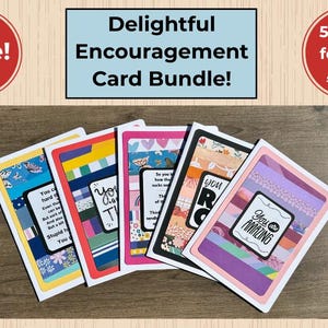 Lot de 5 cartes artisanales d'encouragement, gaies, drôles, idiotes, poignantes, encourageantes, amis famille collègues