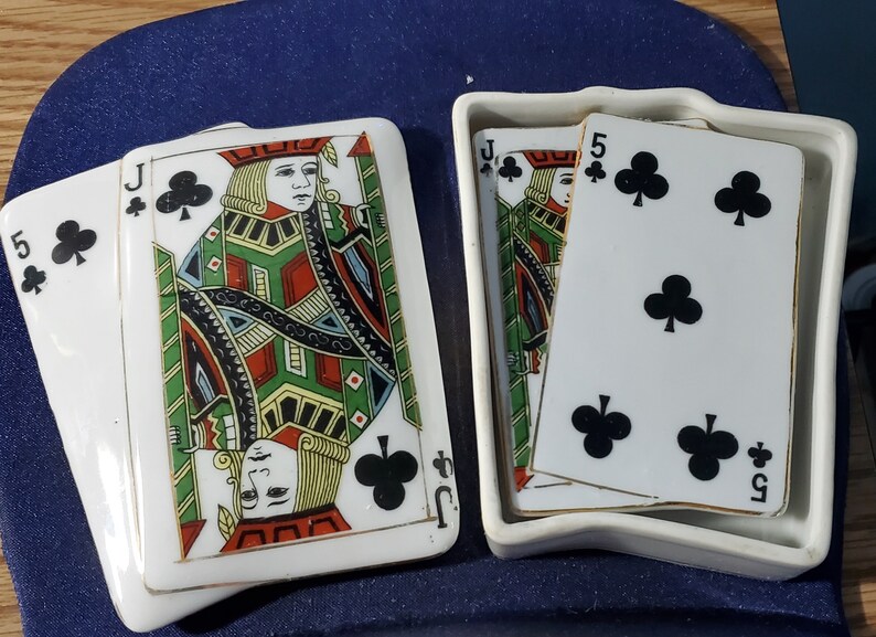 Vintage Porcelain Playing Cards Coaster Ashtray Set in Etsy