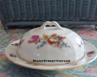 Beautiful Floral Bavaria Butter Cheese Dish Eamag stamp 1940s