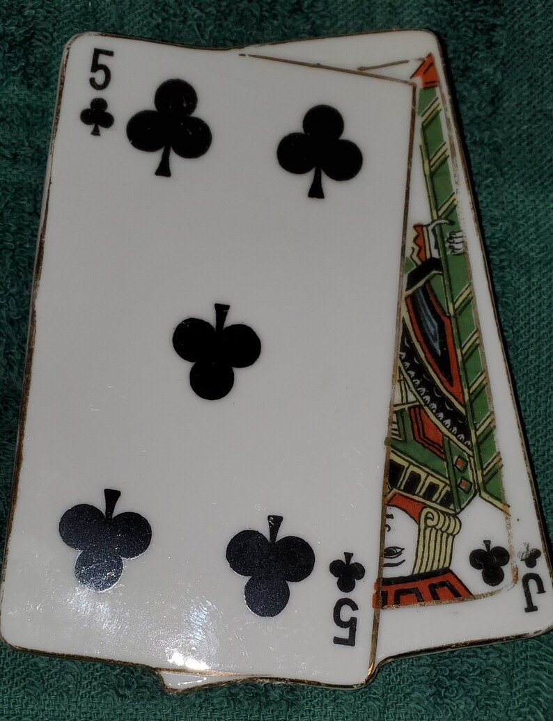 Vintage Porcelain Playing Cards Coaster Ashtray Set in Matching