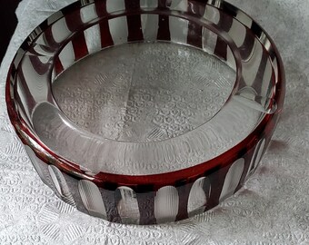 Elegant Clear  and Red Accents Glass  Ashtray Candy Dish