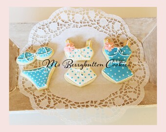 3 Zwemkledingkoekjes van koekjesdeeg met royal icing, verjaardag, zomerfeest, vakantie, brunch