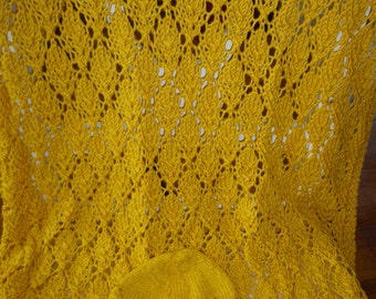 Golden Yellow Hand Knitted Baby Afghan and Hat in Cotton
