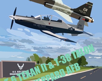 T-38 TALON and T-6 TEXAN II over Sheppard Air Force Base - Set of 10 - 5x7 Card with Envelope