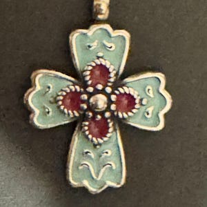 James Avery Vintage RETIRED RARE La Rosa Sterling Enamel Cross Pendant