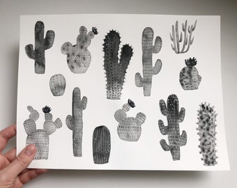 Black and White Cactus - Original Watercolour Painting