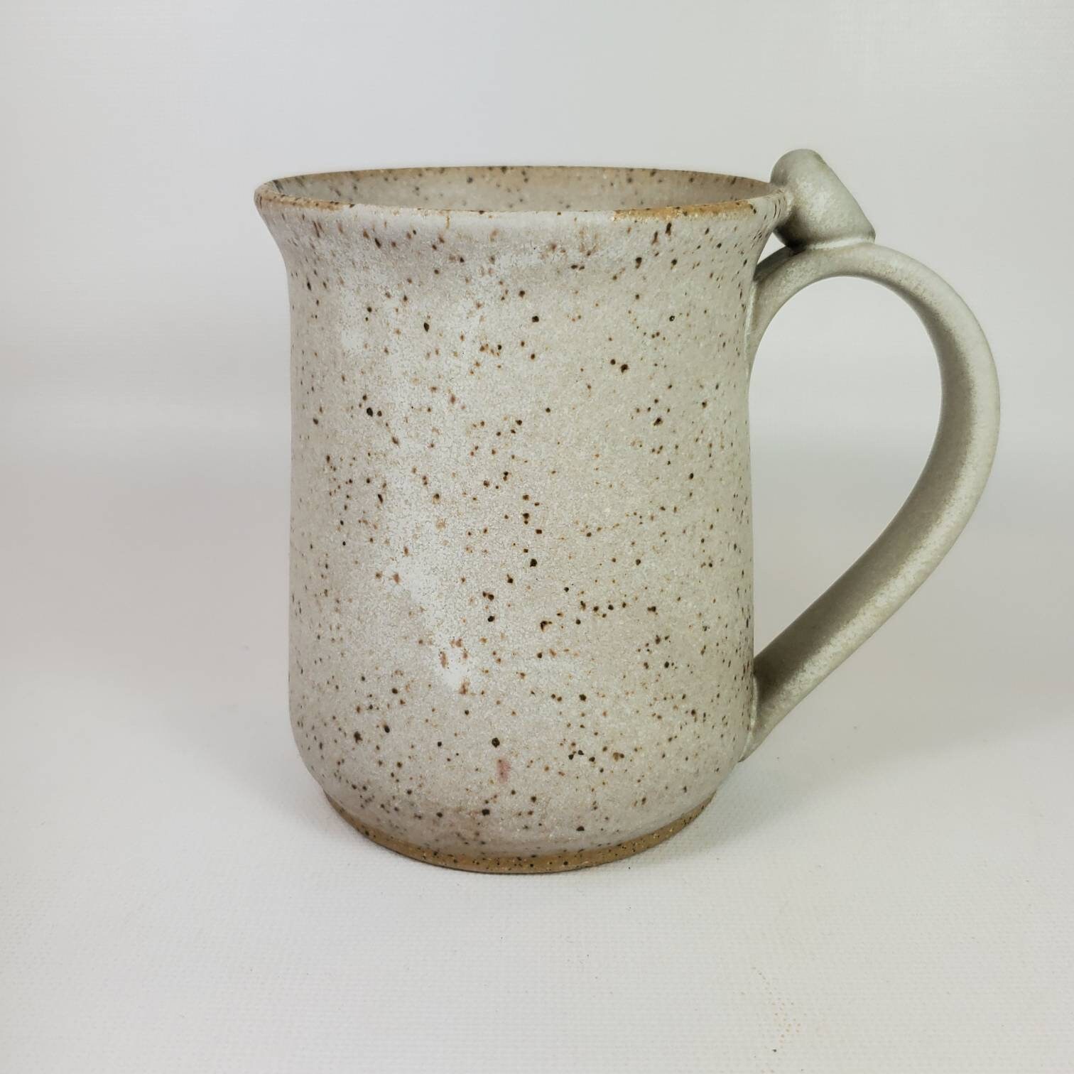 Coffee Mug with thumbrest in speckled matte white stoneware Etsy