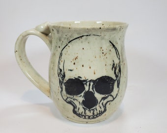 Skull mug coffee mug with thumbrest in stoneware pottery
