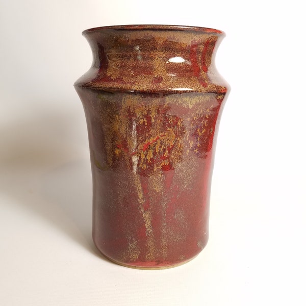 Vase Ceramic-Vase Centerpieces-Utensil Holder Pottery- - For Kitchen- Rustic- Farmhouse- Red-Brown-Handmade