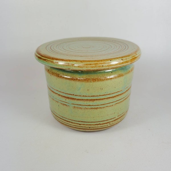 French Butter Crock in green stoneware pottery