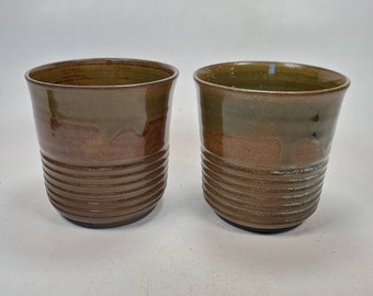 3.75" wide succulent pot pair in brown stoneware pottery