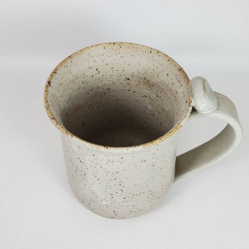 Coffee Mug with thumbrest in speckled matte white stoneware Etsy