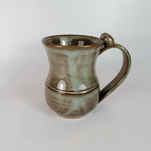 Large Coffee Mug in Blue with Thumbrest - Stoneware Pottery - Dishwasher and Microwave Safe