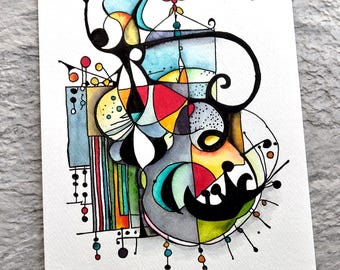 Original Abstract Watercolor Painting of Bells and Whistles