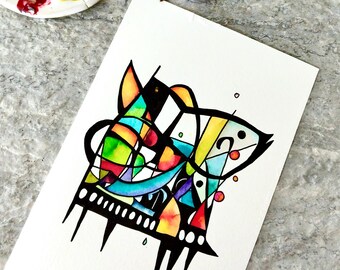Abstract Trout Watercolor Painting: Original Ink Wash Illustration