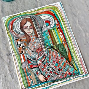 Pintura original en acuarela: "Acedia" Ilustración con tinta lavada