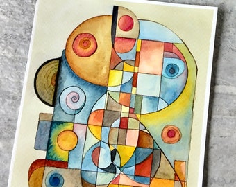 Abstract Watercolor Painting, Squares and Spirals, Not A Print, Hand Painted Original, Ink Wash Illustration, Ready to ship