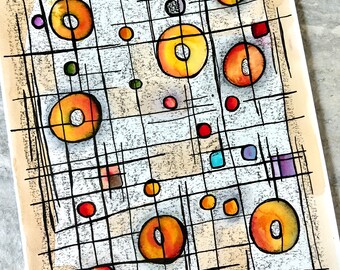 Originele abstracte aquarel: oranje cirkels inktillustratie