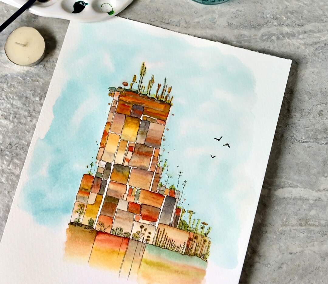 Sandstone Blocks Abstract Landscape, Watercolor Painting, Not A Print ...
