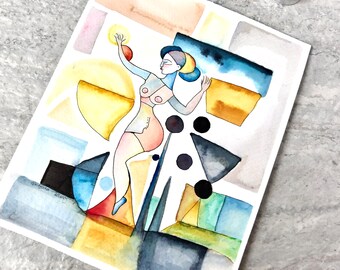 Dancer Ink and Watercolor Painting, Not A Print, Hand Painted Original, Ink and Wash Illustration, Music,  Ready to ship