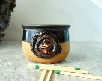 UU Ceramic Match Cup, Black and BrownMatch Holder, Match Striker, Pottery Matchstick Pot, Cottagecore, Hygge, Ready to Ship