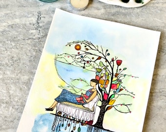 Woman Babysitting An Egg, Not A Print, Hand Painted Original, Surreal Abstract Ready to Ship